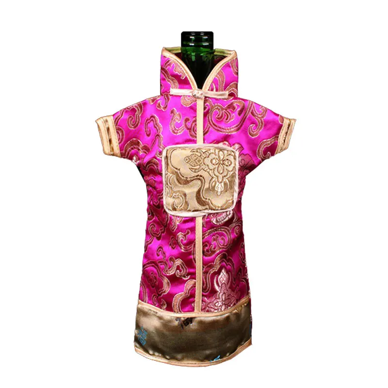 10pcs Vintage Chinese Dress Wine Bottle Covers Bags fit 750ml Table Decoration Christmas Wedding  Silk Brocade Pouches