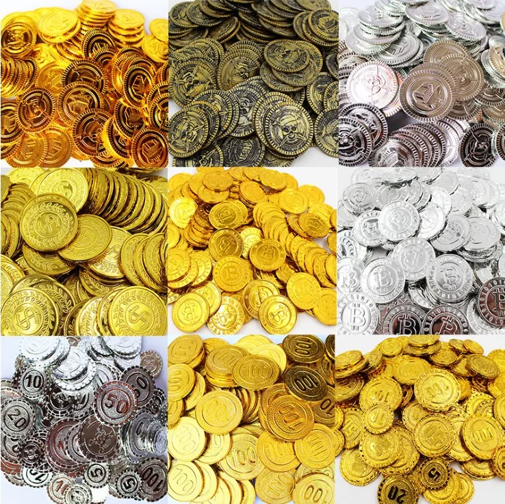 NEW Plastic gold Pirate coins Gem birthday Christmas holiday treasure coin goody party loot pinata toy Treasure decoration EMS