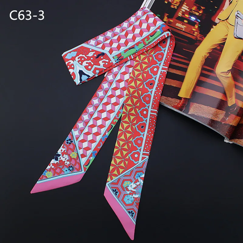 New Geometric Floral Print Silk Scarf Women Luxury Brand Scarf Bag Ribbons Fashion Head Scarf Small Long Skinny Scarves