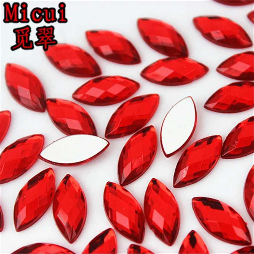 Micui 100pcs 7*15mm Horse Eye Acrylic Rhinestones Crystal Stone Flatback Non Hotfix No Hole Craft Wedding Decoration DIY MC720