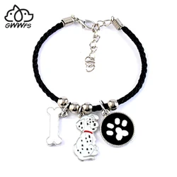 Fashion Dalmatian charm bracelets amp bangles for girls women men rope chain silver color pet dog pendant male female bracelet