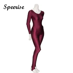 Bayan Uzun Kollu Unitard Üzengi Tam Vücut Siyah Jimnastik Bodysuit Yetişkin Spandex Bale Dans Elbise Kostümleri