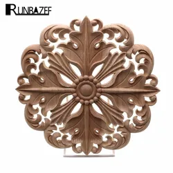 RUNBAZEF Woodcarving Furniture Decoration European Style Solid Wood Round Applique Heart Decorative Flower Figurines Miniatures