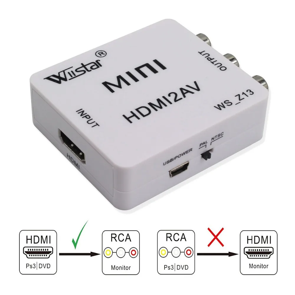 

HDMI to 3RCA 1080P Audio Video Converter HDMI2AV HD Adapter HDMI CVBS Support PAL/NTSC with USB Cable for charging