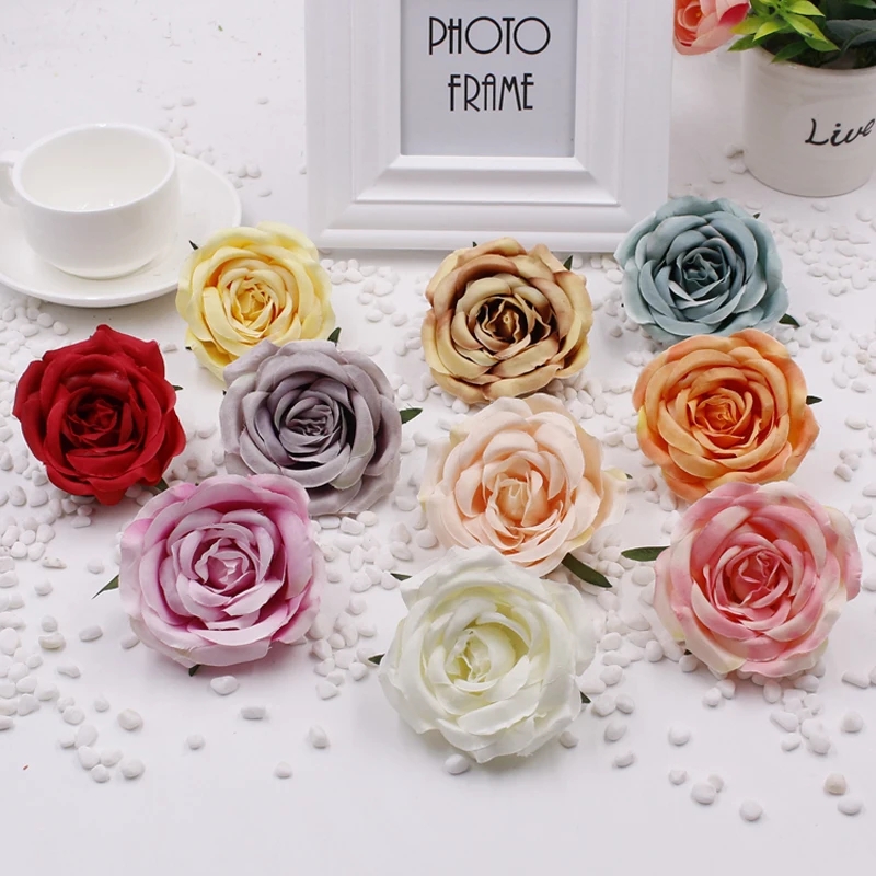 

50pcs/lot artificial flowers silk rose flower head diy paper flowers heads background wall wedding home decoration accessories