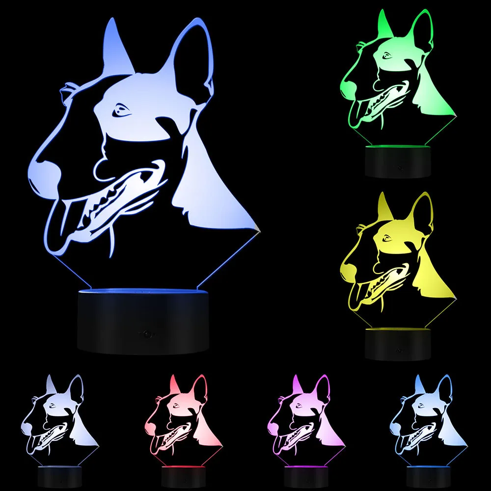 Pit Bull Terrier Shape Design LED Night Light Puppy Dog Pet 3D Table Lamp Desk Light Pet Owner Decorative Neon Lighting Gift