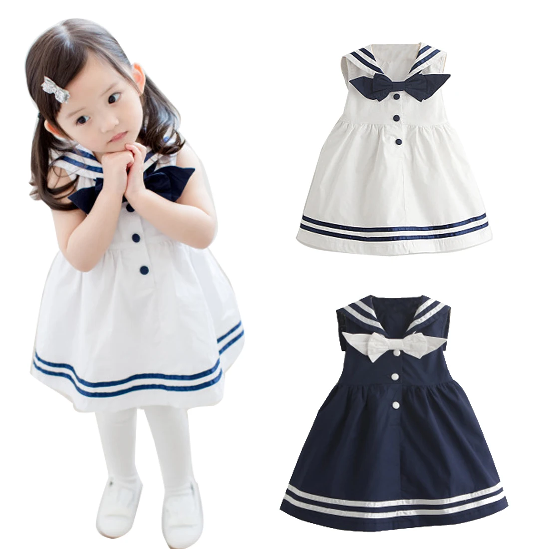 

Gaorui Girl sleeveless kid Dress Baby Princess 2018 New Navy Sailor Uniforms Casual Style Girls Dress For Age 3-8 Years