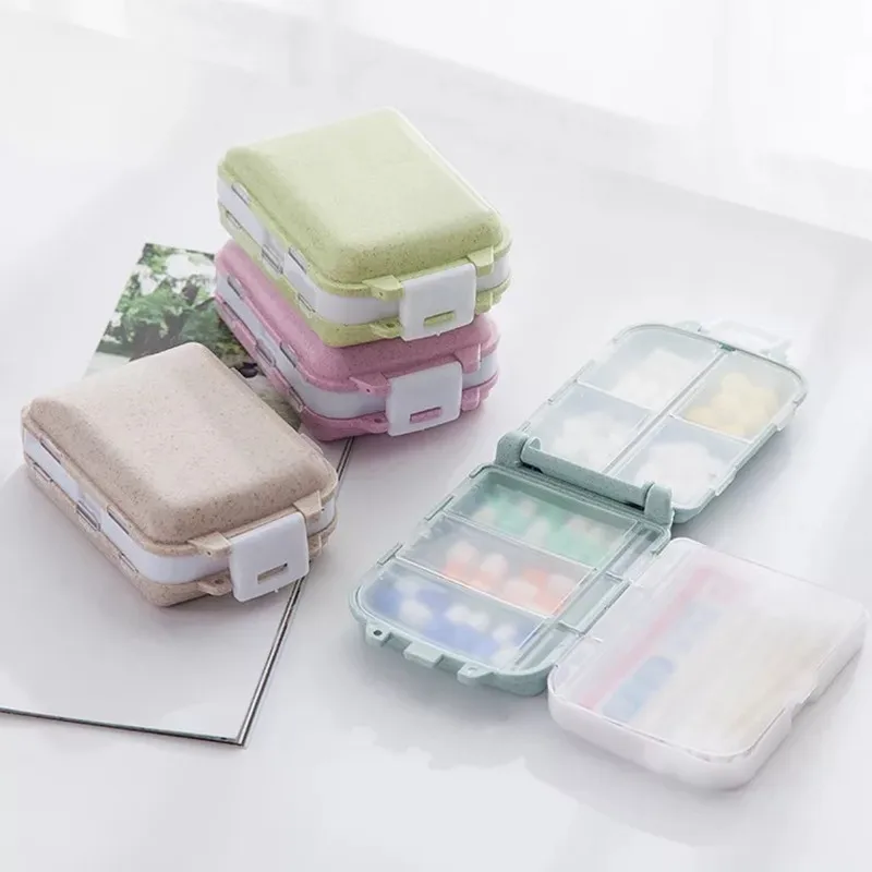 Portable 8 Compartment Sealed Pill Box Moisture Resistant Dispensing Pill Box One Week Travel Pill Dispensing Pill Box