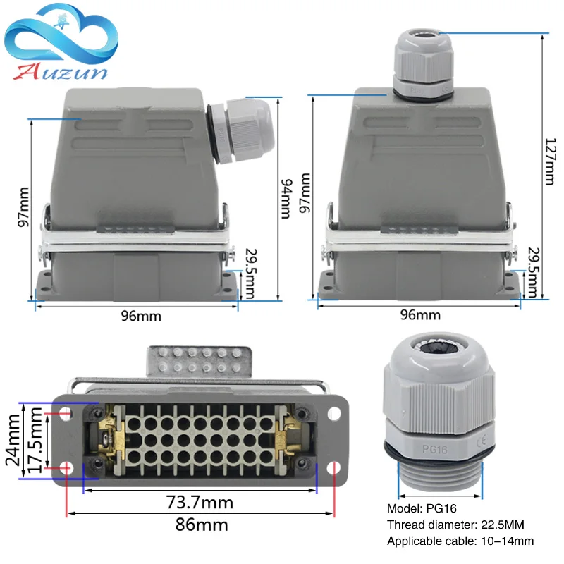 Imagem -04 - Conector Retangular Reforçado Embutido 25 Núcleos Prensa Fria Industrial Tomada de Aviação à Prova d Água 10a