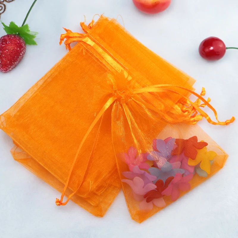 

Orange Organza Bag 7x9cm Small Wedding Favor Jewelry Packaging Bags Pouches Nice Drawstring Gift Bag 100pcs/lot Free Shipping