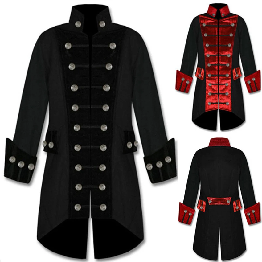 

Cosplay Medieval Mens Retro Punk Jacket Costume Victorian Renaissance Gothic Pirates Steampunk Coat Costume Male Retro Clothing