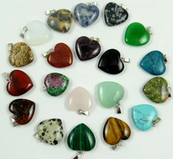 Natural Stone Heart-shaped Turquoises Quartz crystal tiger eye Charms Pendants for diy Jewelry Making necklace Accessories 50pcs