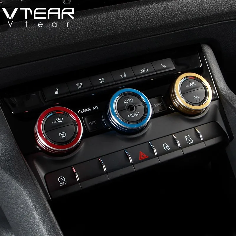 Vtear For Skoda Karoq  AC knob cover aluminum metal ring circel decoration air conditioning heat control switch accessories car