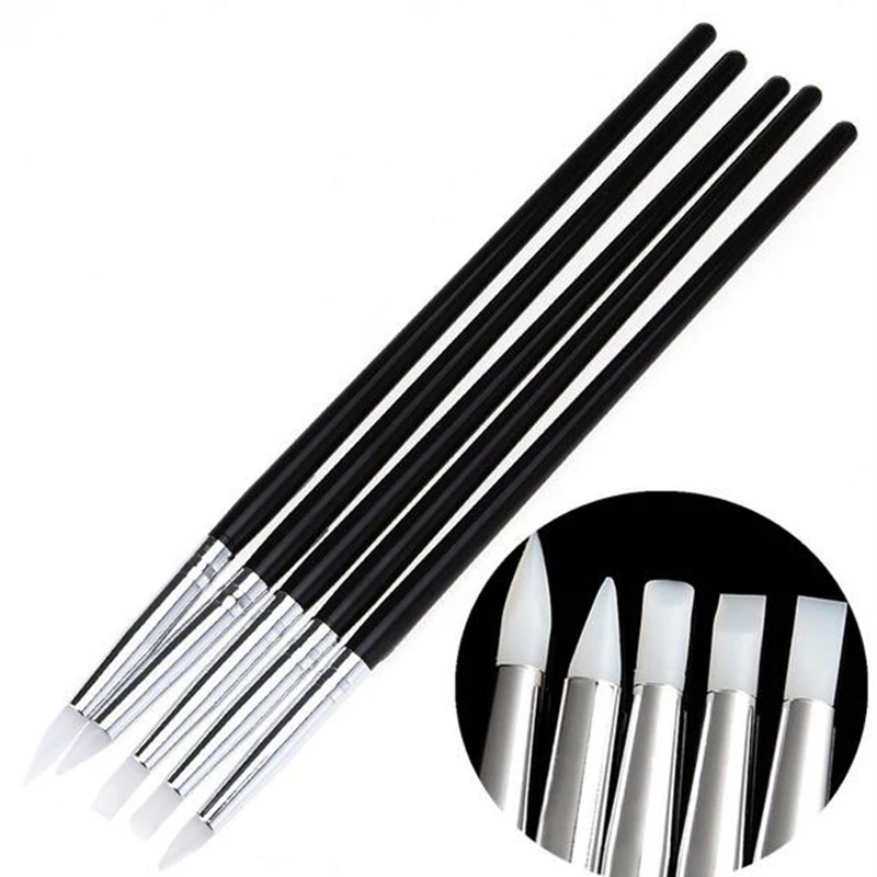 Newly Design 5 Pcs/Set Professional Black Nail Art Brush Silicone Gel Brushes Painting Designing Pens Nails Polish Tools