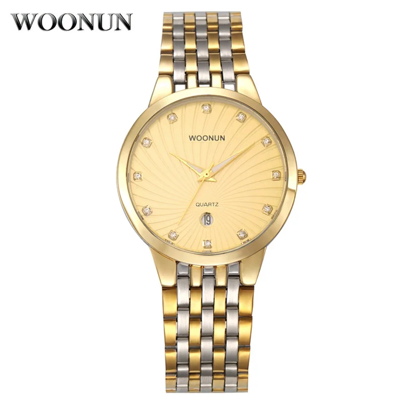 WOONUN Mens Watches Top Brand Luxury Gold Watches Men Thin Case Diamond Watches For Men Gentleman Watch relogio masculino