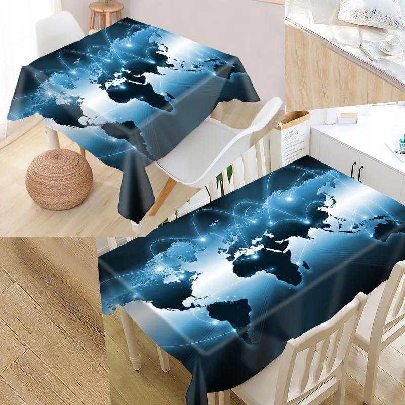 Custom World Map Table Cloth Oxford Print Rectangular Waterproof Oilproof Table Cover Square Wedding Tablecloth