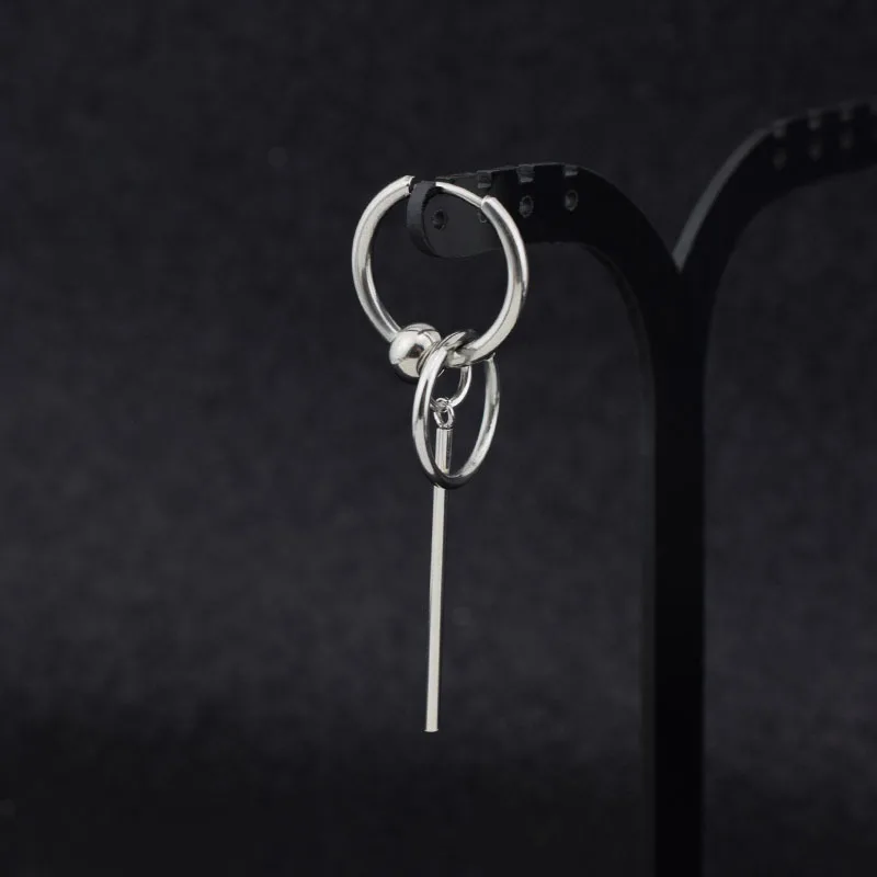 Original design trendy men\'s earrings stainless steel earrings earrings long beaded fine earrings without pierced spring clips