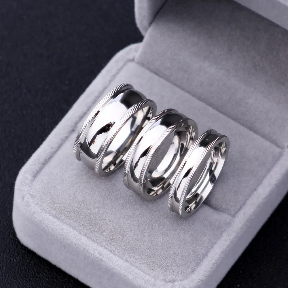 1 Piece 4mm 6mm Stainless Steel Light Polish Rings For Men and Women Lovers Personalized Engraved Ring