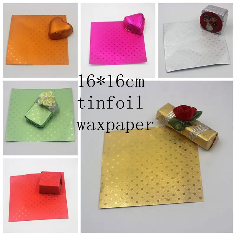 (100pcs/lot)Aluminium-Wax Complex Paper Chocolate Wrapping Tin Foil Baking Paper 6 Colours Chewing Gum Candy Package 16*16cm