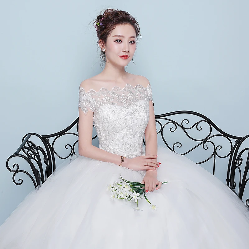 New Wedding Dress Lace Boat Neck Ball Gown Off The Shoulder Princess Plus Size Wedding Dresses