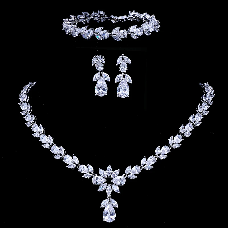 Emmaya Luxury Zircon Bridal Wedding Jewelry Sets Zirconia Necklace/ Earrings/ Bracelet Full Set For Women Party