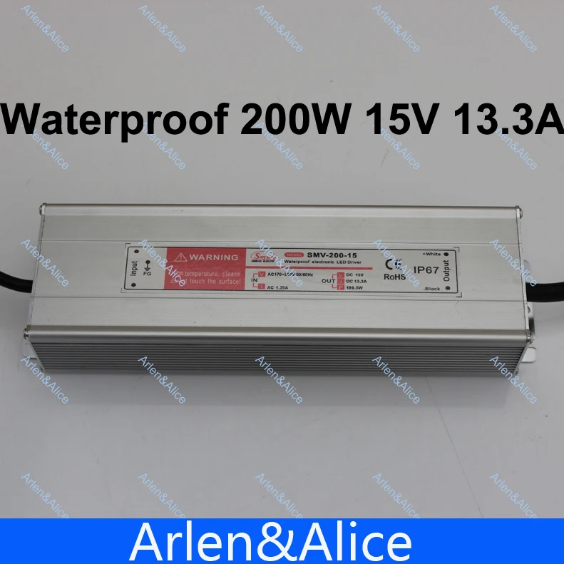 

200W 15V 13.3A Waterproof outdoor Single Output Switching power supply for LED