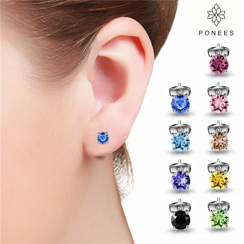 2019 New Fashion Jewelry Crystal Stud Earrings For Women Rhodium 4MM Small Round Crown Earrings For Gift