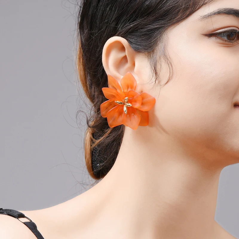 Wuli & Baby-Pendientes de flor grande para mujer, flores grandes de acrílico, color blanco, naranja, verde, aretes para vacaciones