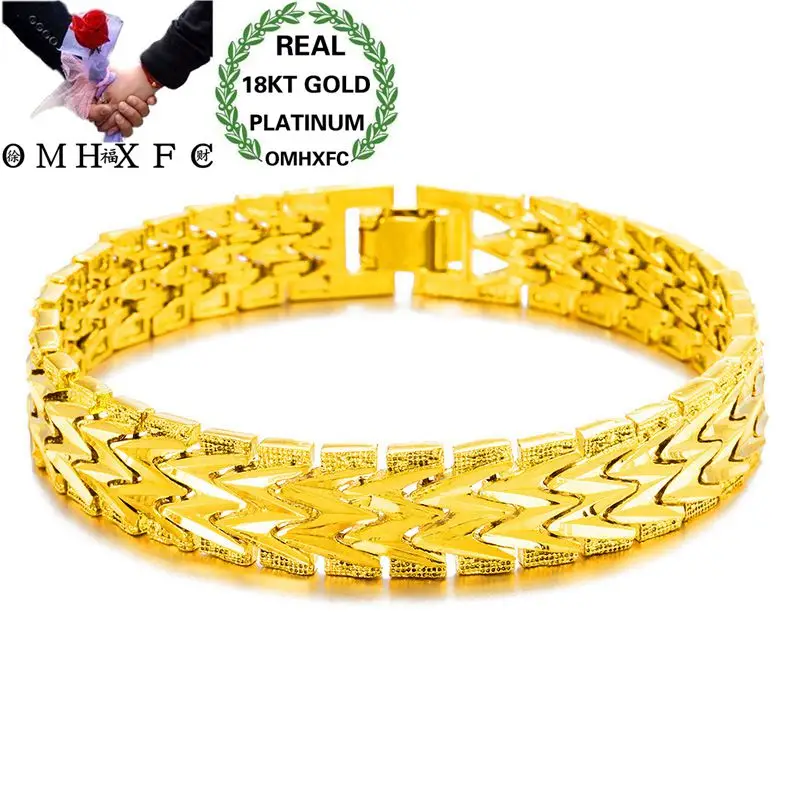 

OMHXFC Wholesale European Fashion Woman Man Female Male Party Wedding Gift Vintage Wide Watch Chain 18KT Gold Bracelets BE163