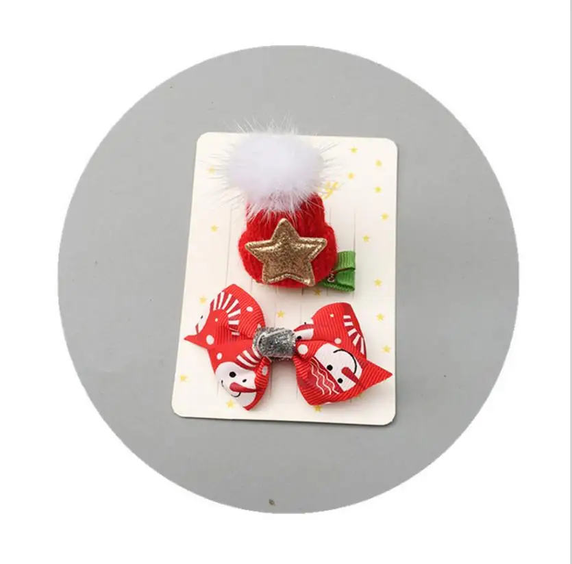 2 Pcs Delle Ragazze Dei Capelli di Natale Accessori Regali di Set Clip di Capelli di bowknot Dei Bambini della forcella Barrettes Ornamento Dei Capelli TZ39