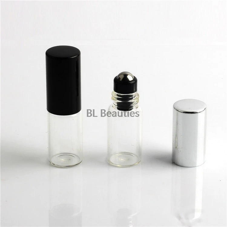 3ml Mini Clear Glass Roll On Bottle For Essential Oils,Refillable Empty Perfume Containers With Stainless Steel Roller Ball