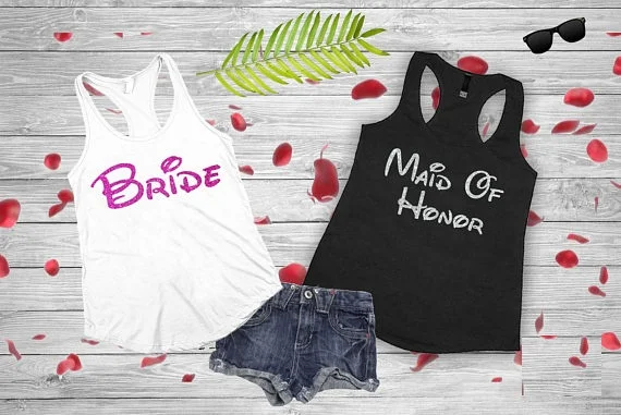 customize glitter wedding Bride Bridesmaid t shirts maid of honor vests Bachelor party bridal tanks tops singlets gifts favors