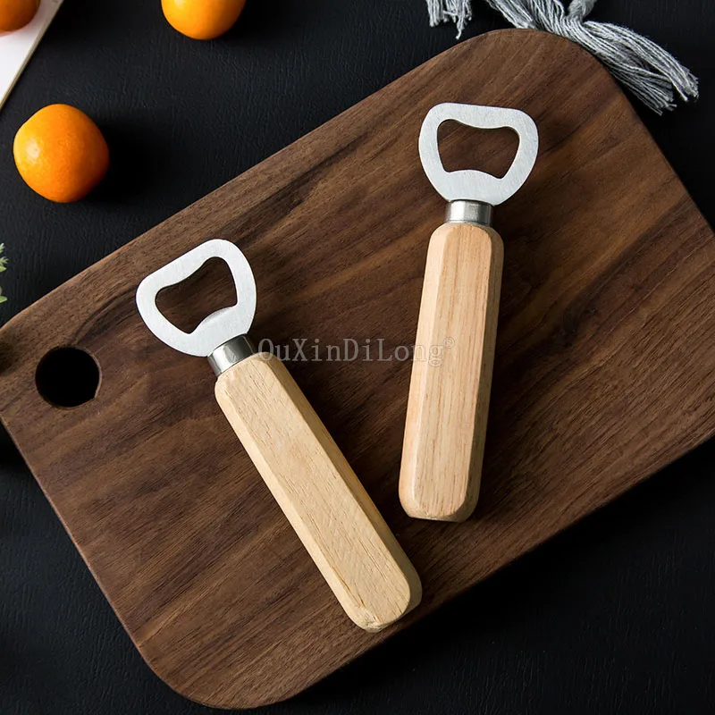 Wholesale 100PCS Wood Handle Handheld Bartender Bottle Opener Wine Beer Soda Glass Cap Bottle Opener Kitchen Bar Tools JF1854