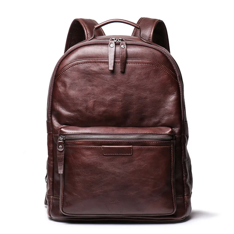 Nesitu Highend A4 Vintage Brown Coffee Full Grain Genuine Leather 14\'\' 15.6\'\' Laptop Men Women Backpack Male Travel Bags M88120