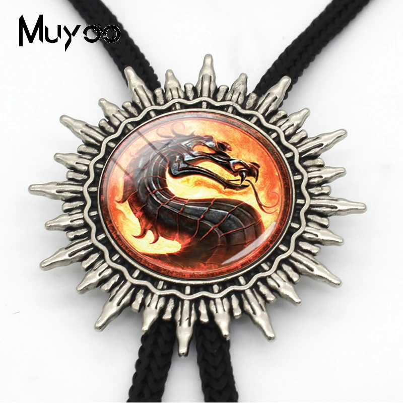BOLO-00162 Dragon Western Bolo Tie Mortal Kombat Glass Cabochon Jewelry Neck Tie Handmade  Jewelry Accessories Gifts