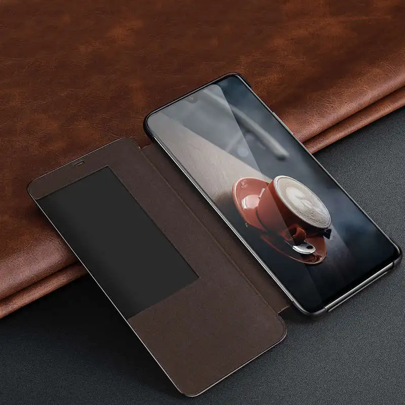 Genuine Leather Case For Huawei Mate 20 Pro Case Intelligent Wakeup Cover Window View Coque For Mate 20Pro Case Fundas