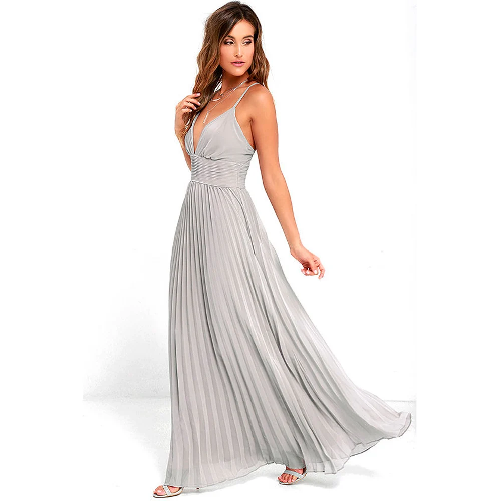 2025 Summer Casual Elegant Sleeveless Maxi Party Dress Women Office Work Pleated Dresses Hot Women Clothing
