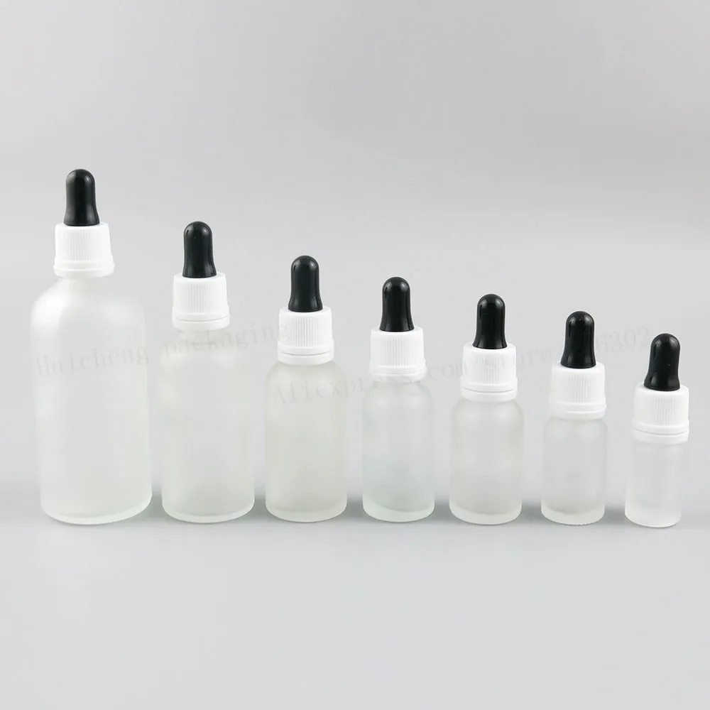 200  x Refillable Frost 100ML 50ML 30ML 20ML 15ML 10ML 5ML Glass Bottles with Glass Eye Dropper Dispenser for Essential Oils