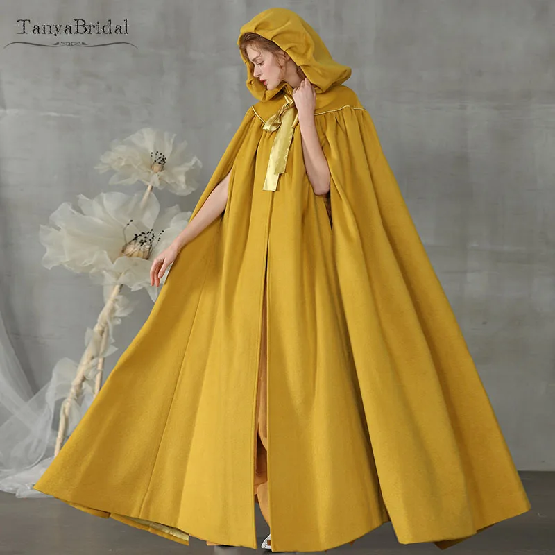 

Yellow Wedding Cloak .Bridal Cape Hooded Cloak cape Maxi Long Elegant Shawl Wedding Accessories DJ068