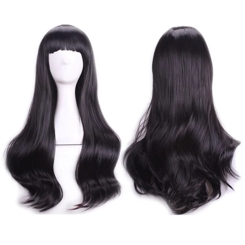 Black Wavy Wig Fei-Show Synthetic Heat Resistant 26