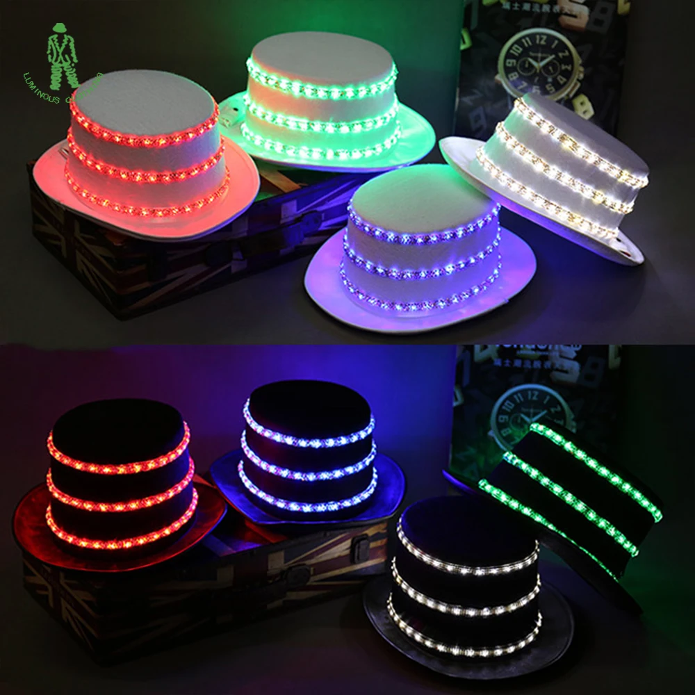 Free Shipping LED Lighting Sequins Hat Hip Hop Jazz Hats Cap Club Party Stage Dancer Wear Flash Hats Rechargable Battery