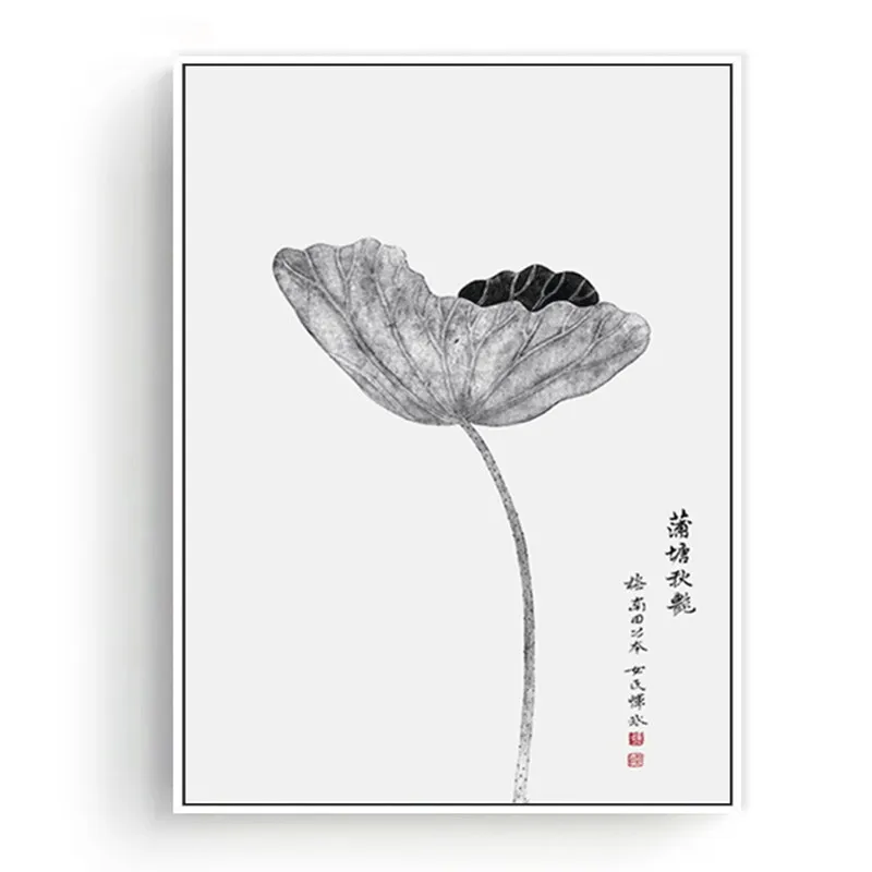 Modern oil painting lotus and seal canvas painting Chinese style simple study paintings home living room paintings pintura 20x30