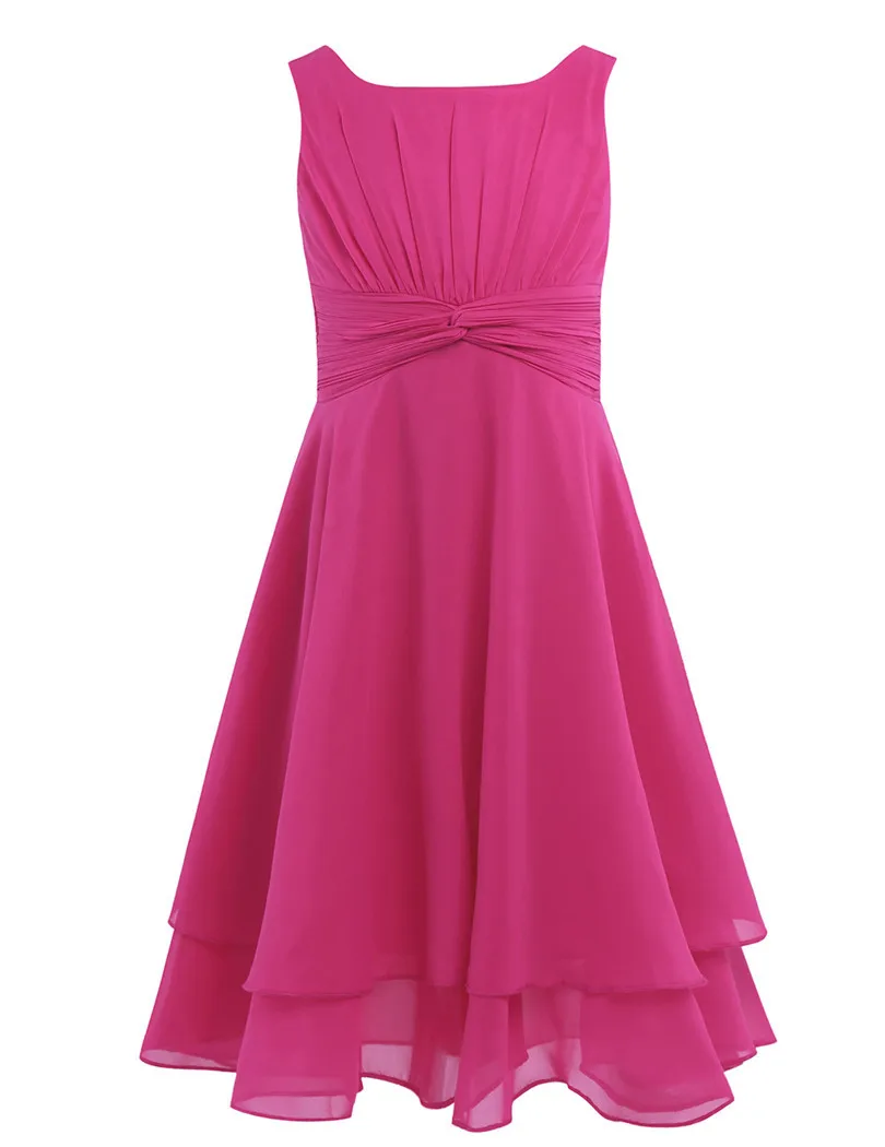 iefiel bridesmaid dresses iEFiEL Girls Chiffon Knotted Waist and Ruched Flower Girl Dress Princess  Pageant Wedding Bridesmaid Birthday Party Summer Dress