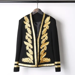 Men's Luxury Gold Thread Flower Embroidery Short Blazer Slim Fit Formal Club Groom Suit Monochromati Plus Size Baroque Style