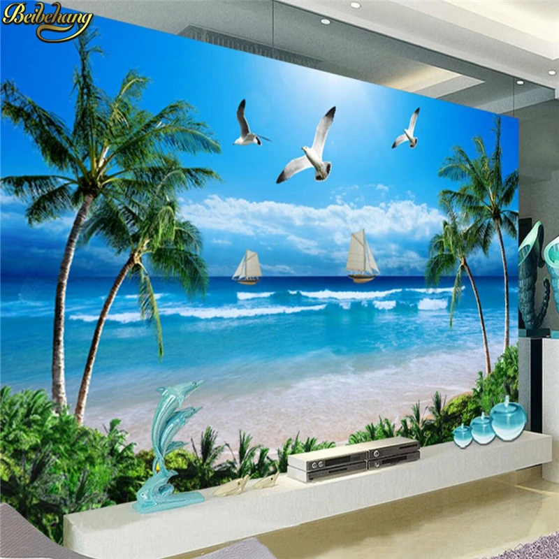 

beibehang Custom photo wallpaper large mural beach scenery beach coconut tree 3D living room bedroom TV wall papel de parede