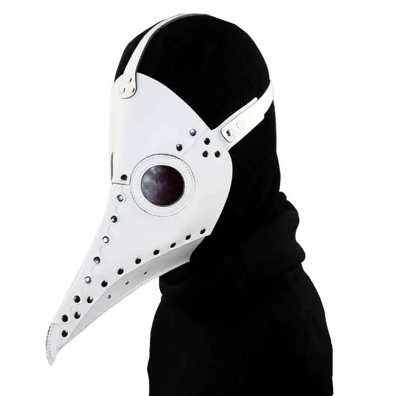 

Corzzet White PU Leather Cospaly Steampunk Plague Doctor Mask Faux Leather Birds Beak Masks Halloween Art Cosplay Carnaval Props