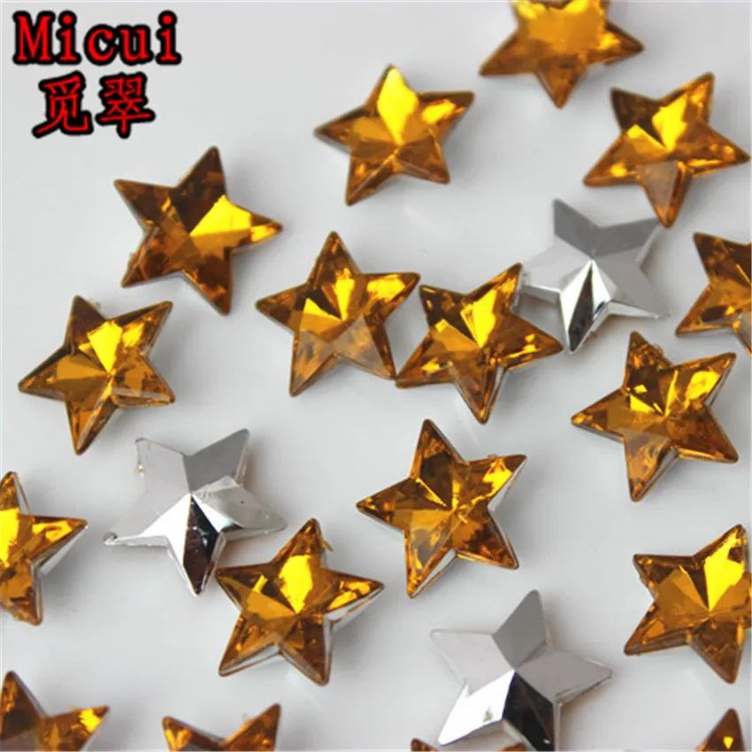 Micui 100PCS 14mm Five pointed star Rhinestone Acrylic Rhinestone Pointback Stones Crystal For DIY Clothes Dress Crafts ZZ170