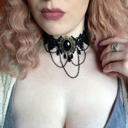 Fashion Gothic Choker Necklace Vintage Tattoo Tassel Punk Style Lace Pendant Wedding Jewelry Women False Collar Statement