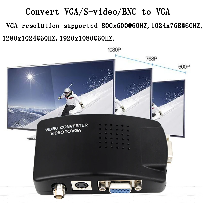 BNC to VGA Converter S-video Video Converter Adapter for PC/Projector/Monitor with dc cable