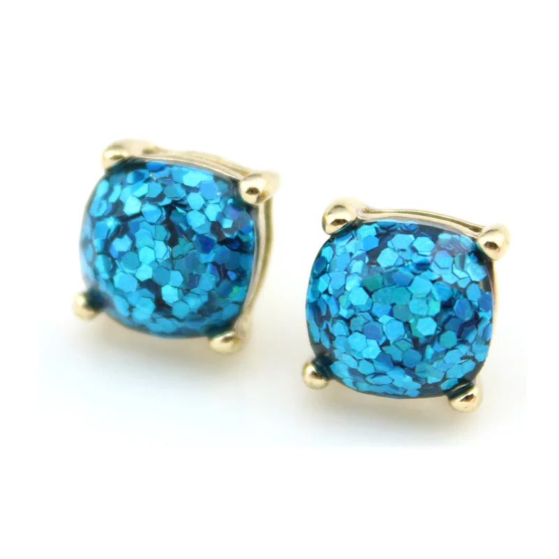 Small Square Opal Glitter Stud Earrings